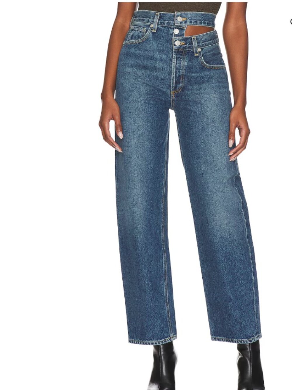 Agolde Broken Waistband Asymmetric Organic Cotton Medium Wash Straight Leg Jeans
